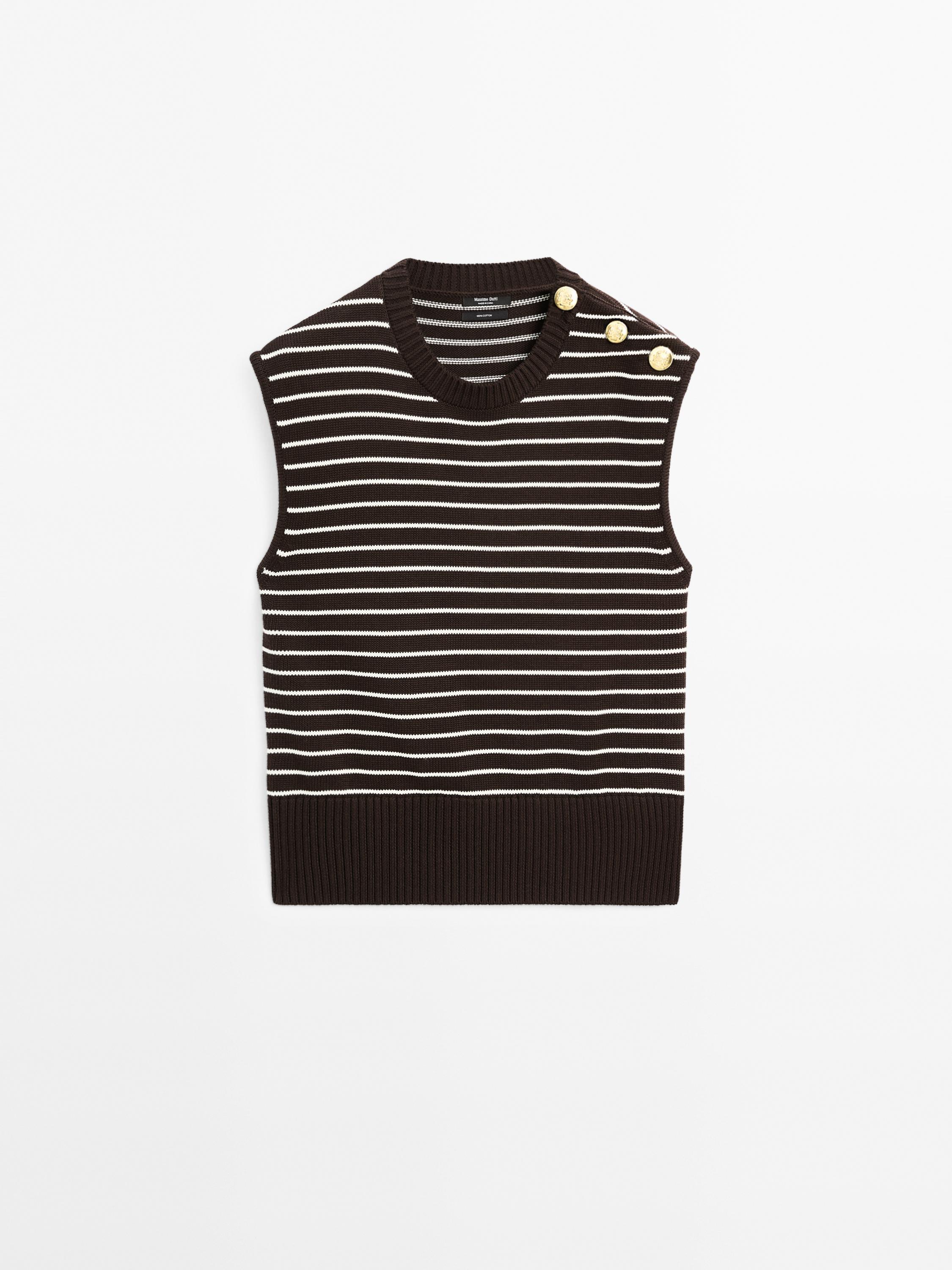 Veste sans manches à rayures détail boutons